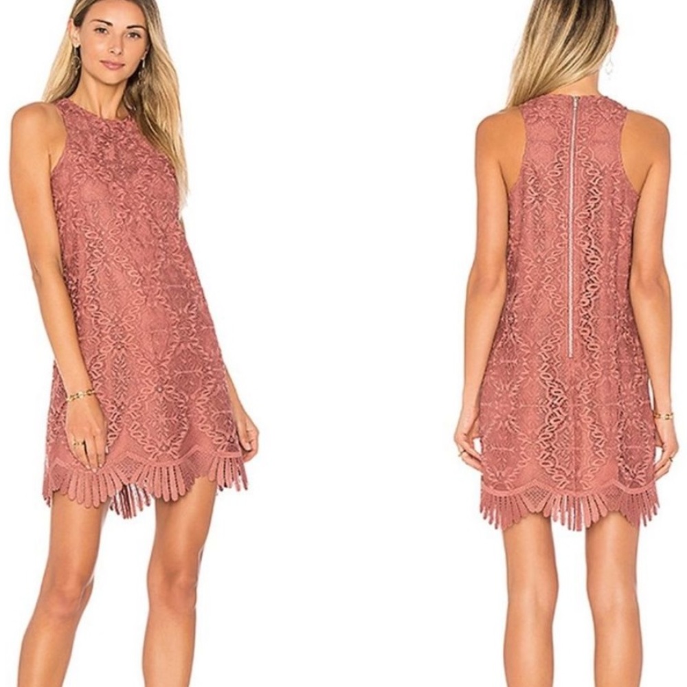 Lovers + Friends Caspian Lace Shift Dress Womens Size Large Mauve Pink Mini